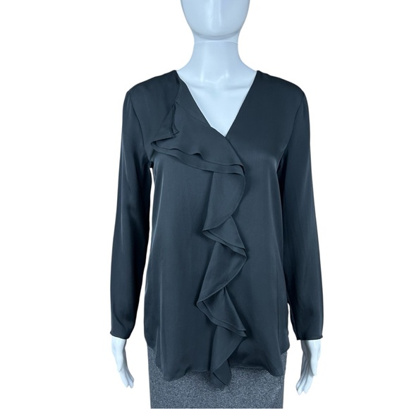 Theory Jastrid Silk Ruffle Front Blouse Small Preppy Quiet Luxury Career Capsule - Picture 4 of 16